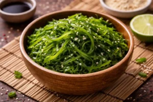 Cuenco de ensalada de algas wakame.