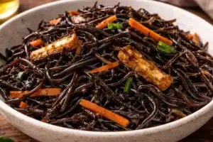 Cuenco de ensalada de hijiki con zanahorias.