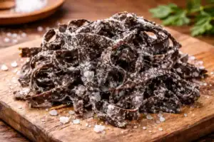 Puñado de espagueti marino conservado en sal.