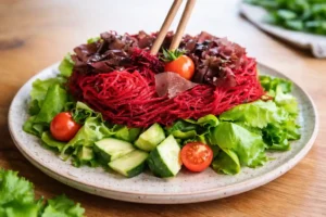 Plato con ensalada de alga dulse.