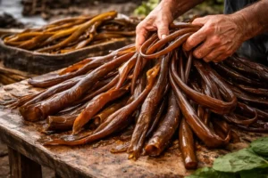 Hombre recolectando algas cochayuyo.