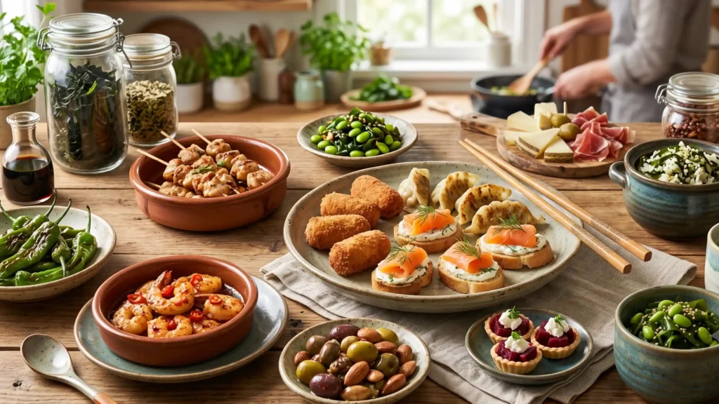 Diferentes platos de aperitivos entrantes
